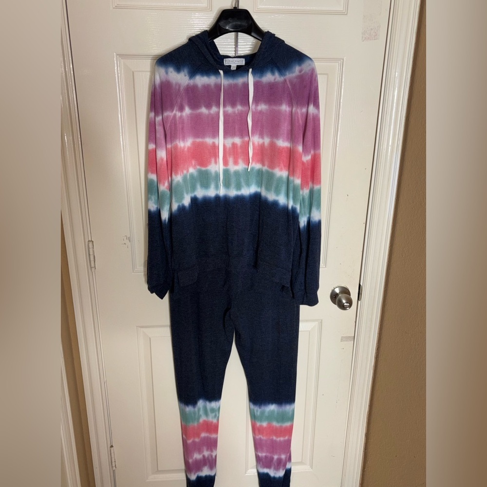 p.j savage blue tie dye pajama soft hoodie sweater & Pants size medium womens​